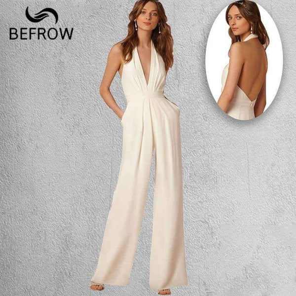 Planet Gates Black / L New Casual Wedding Jumpsuit Sexy Sleeveless Halter Elegant Jumpsuit Ladies Coverall Deep V Sexy Halter Jumpsuit