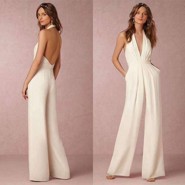 Planet Gates Black / L New Casual Wedding Jumpsuit Sexy Sleeveless Halter Elegant Jumpsuit Ladies Coverall Deep V Sexy Halter Jumpsuit