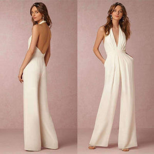 Planet Gates Black / L New Casual Wedding Jumpsuit Sexy Sleeveless Halter Elegant Jumpsuit Ladies Coverall Deep V Sexy Halter Jumpsuit