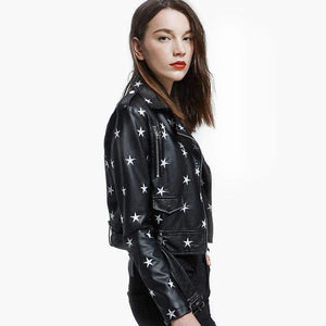 Planet Gates Black / L New Design 2018 Autumn Women Leather Jacket Coat Chic Star Embroidery Long Sleeve PU Short Motor Leather Jacket YO561