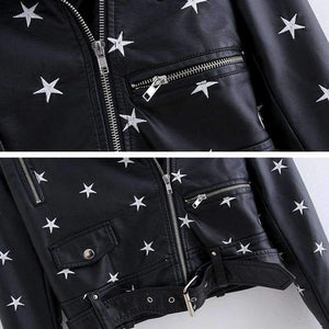 Planet Gates Black / L New Design 2018 Autumn Women Leather Jacket Coat Chic Star Embroidery Long Sleeve PU Short Motor Leather Jacket YO561