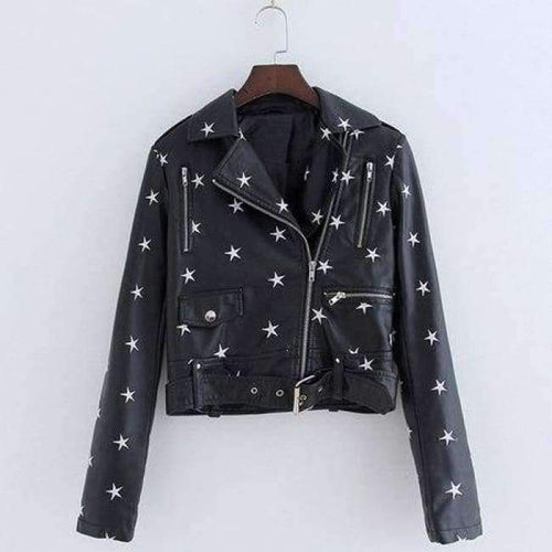 Planet Gates Black / L New Design 2018 Autumn Women Leather Jacket Coat Chic Star Embroidery Long Sleeve PU Short Motor Leather Jacket YO561
