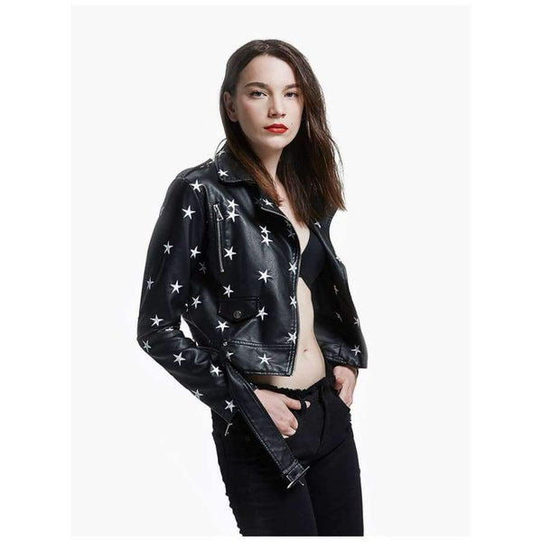 Planet Gates Black / L New Design 2018 Autumn Women Leather Jacket Coat Chic Star Embroidery Long Sleeve PU Short Motor Leather Jacket YO561