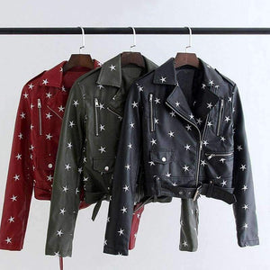 Planet Gates Black / L New Design 2018 Autumn Women Leather Jacket Coat Chic Star Embroidery Long Sleeve PU Short Motor Leather Jacket YO561