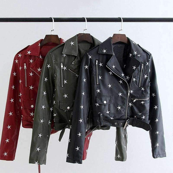 Planet Gates Black / L New Design 2018 Autumn Women Leather Jacket Coat Chic Star Embroidery Long Sleeve PU Short Motor Leather Jacket YO561