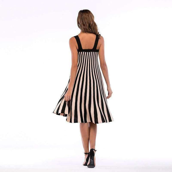 Planet Gates black / L New Fashion High Waist Sleeveless Striped Buttoned Knit Strappy Dress Large Size Summer Dress Women D139