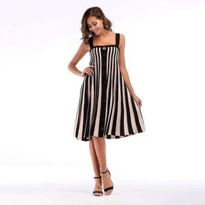 Planet Gates black / L New Fashion High Waist Sleeveless Striped Buttoned Knit Strappy Dress Large Size Summer Dress Women D139