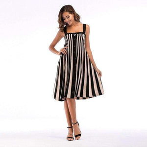 Planet Gates black / L New Fashion High Waist Sleeveless Striped Buttoned Knit Strappy Dress Large Size Summer Dress Women D139