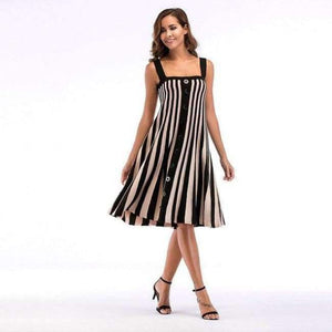 Planet Gates black / L New Fashion High Waist Sleeveless Striped Buttoned Knit Strappy Dress Large Size Summer Dress Women D139