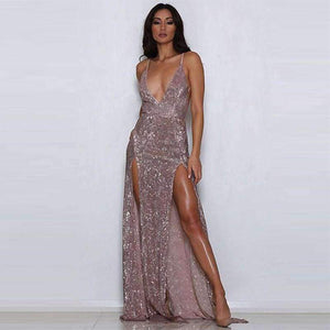 Planet Gates Black / L New Sequin Sexy Dress Women Deep V Sleeveless Long Split Party Dresses Backless Prom Maxi Dress Vestidos Verano 2018