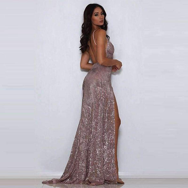 Planet Gates Black / L New Sequin Sexy Dress Women Deep V Sleeveless Long Split Party Dresses Backless Prom Maxi Dress Vestidos Verano 2018