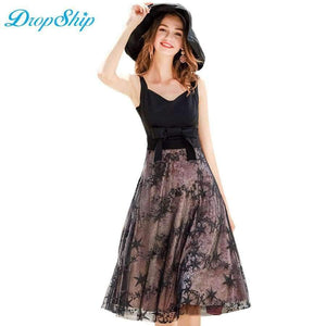 Planet Gates Black / L New Sexy Spaghetti Stap Backless Women Long Party Dress V Neck Mesh Embroidered Bowknot Dresses Bodycon Vestido 2018