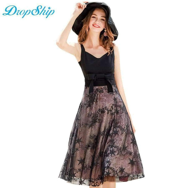 Planet Gates Black / L New Sexy Spaghetti Stap Backless Women Long Party Dress V Neck Mesh Embroidered Bowknot Dresses Bodycon Vestido 2018