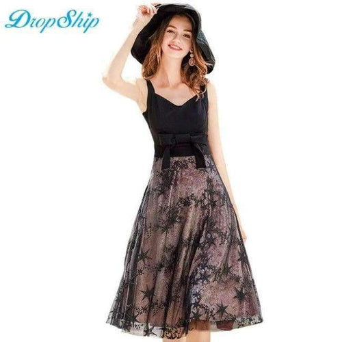 Planet Gates Black / L New Sexy Spaghetti Stap Backless Women Long Party Dress V Neck Mesh Embroidered Bowknot Dresses Bodycon Vestido 2018