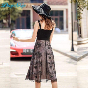 Planet Gates Black / L New Sexy Spaghetti Stap Backless Women Long Party Dress V Neck Mesh Embroidered Bowknot Dresses Bodycon Vestido 2018