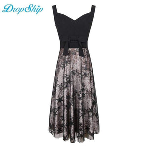 Planet Gates Black / L New Sexy Spaghetti Stap Backless Women Long Party Dress V Neck Mesh Embroidered Bowknot Dresses Bodycon Vestido 2018