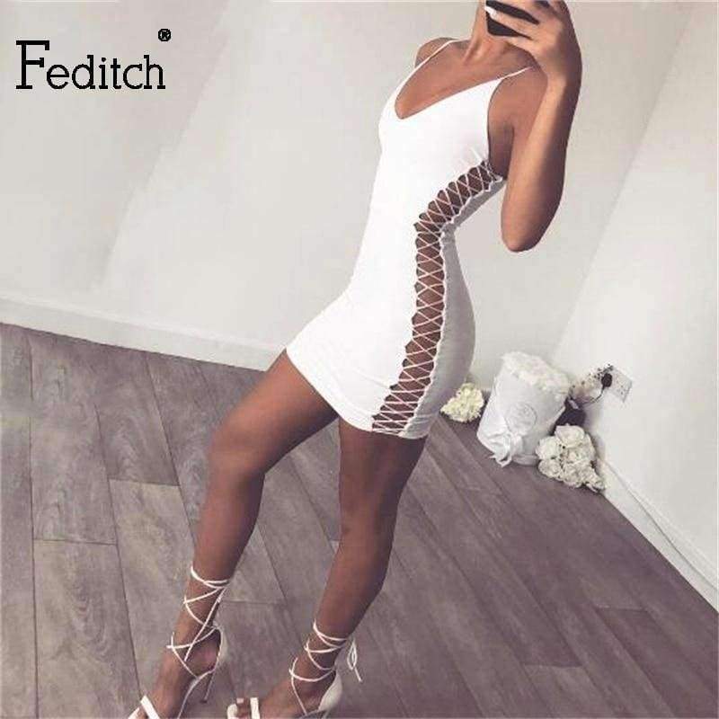 Planet Gates Black / L New Women Dress Sexy Straps Side Lace Up Dress Women Clubwear Bandage Party Dresses Hollow Out clothes