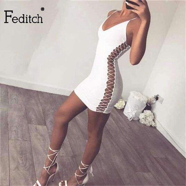 Planet Gates Black / L New Women Dress Sexy Straps Side Lace Up Dress Women Clubwear Bandage Party Dresses Hollow Out clothes