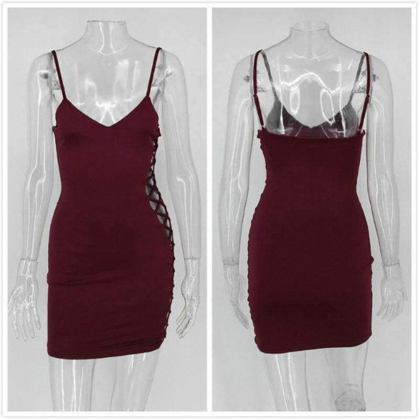 Planet Gates Black / L New Women Dress Sexy Straps Side Lace Up Dress Women Clubwear Bandage Party Dresses Hollow Out clothes