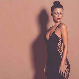 Planet Gates Black / L New Women Dress Sexy Straps Side Lace Up Dress Women Clubwear Bandage Party Dresses Hollow Out clothes