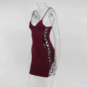 Planet Gates Black / L New Women Dress Sexy Straps Side Lace Up Dress Women Clubwear Bandage Party Dresses Hollow Out clothes