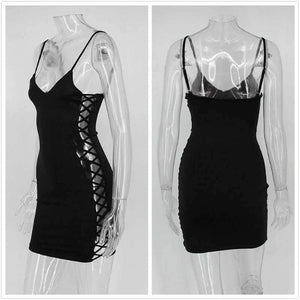 Planet Gates Black / L New Women Dress Sexy Straps Side Lace Up Dress Women Clubwear Bandage Party Dresses Hollow Out clothes