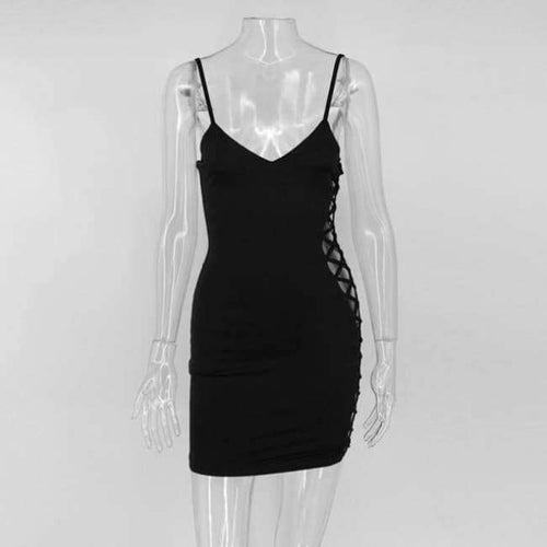 Planet Gates Black / L New Women Dress Sexy Straps Side Lace Up Dress Women Clubwear Bandage Party Dresses Hollow Out clothes