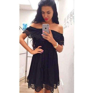 Planet Gates Black / L Off Shoulder Ruffles Dress Women 2018 Summer Lace One shoulder Sundresses Beach Casual Shirt Short Mini Party Dresses