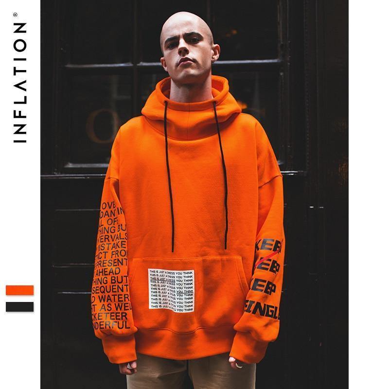 Planet Gates black / L Oversized Letter Sleeve Drawstring Hoodies 2018 Autumn And Winter Brand Sweatshirts Men Loose Streetwear