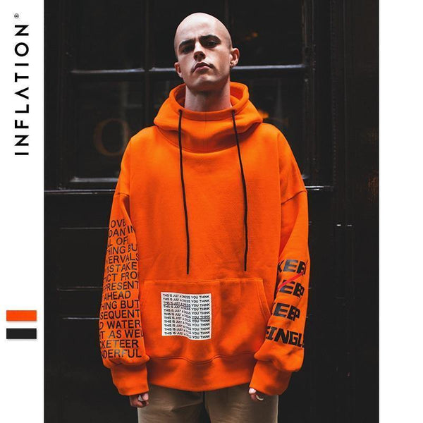 Planet Gates black / L Oversized Letter Sleeve Drawstring Hoodies 2018 Autumn And Winter Brand Sweatshirts Men Loose Streetwear