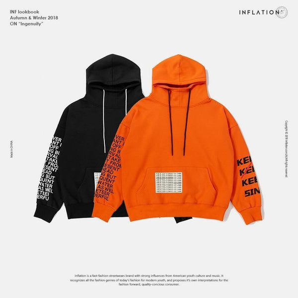 Planet Gates black / L Oversized Letter Sleeve Drawstring Hoodies 2018 Autumn And Winter Brand Sweatshirts Men Loose Streetwear