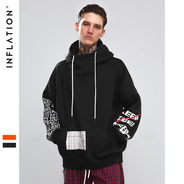 Planet Gates black / L Oversized Letter Sleeve Drawstring Hoodies 2018 Autumn And Winter Brand Sweatshirts Men Loose Streetwear
