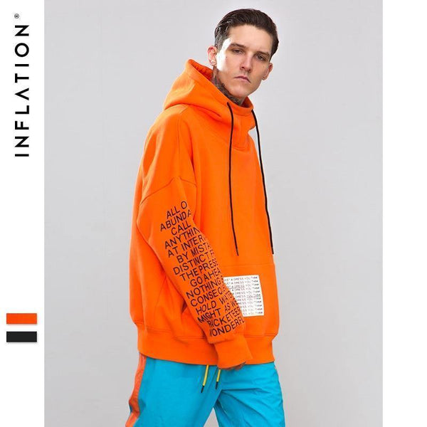 Planet Gates black / L Oversized Letter Sleeve Drawstring Hoodies 2018 Autumn And Winter Brand Sweatshirts Men Loose Streetwear