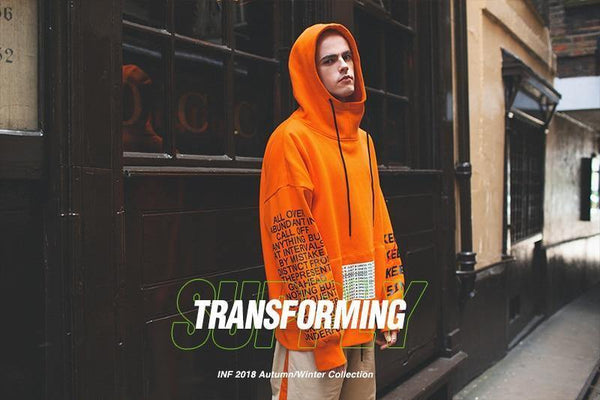 Planet Gates black / L Oversized Letter Sleeve Drawstring Hoodies 2018 Autumn And Winter Brand Sweatshirts Men Loose Streetwear