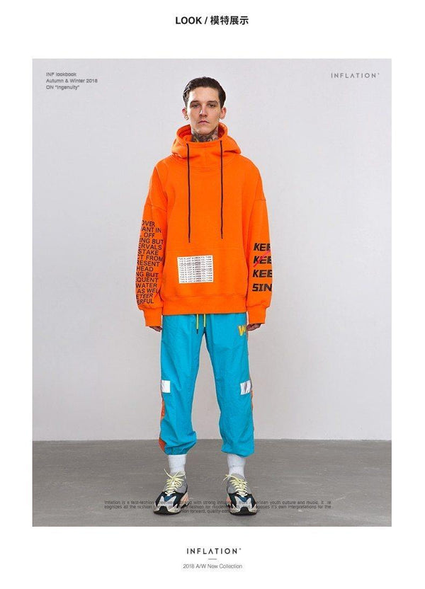 Planet Gates black / L Oversized Letter Sleeve Drawstring Hoodies 2018 Autumn And Winter Brand Sweatshirts Men Loose Streetwear