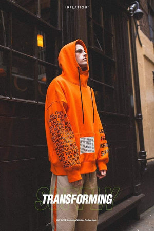 Planet Gates black / L Oversized Letter Sleeve Drawstring Hoodies 2018 Autumn And Winter Brand Sweatshirts Men Loose Streetwear