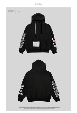 Planet Gates black / L Oversized Letter Sleeve Drawstring Hoodies 2018 Autumn And Winter Brand Sweatshirts Men Loose Streetwear