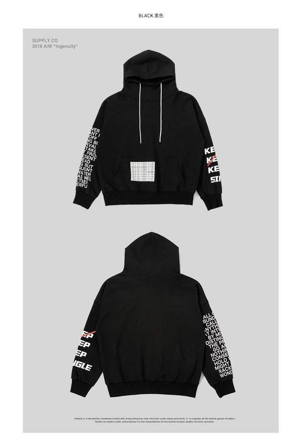 Planet Gates black / L Oversized Letter Sleeve Drawstring Hoodies 2018 Autumn And Winter Brand Sweatshirts Men Loose Streetwear