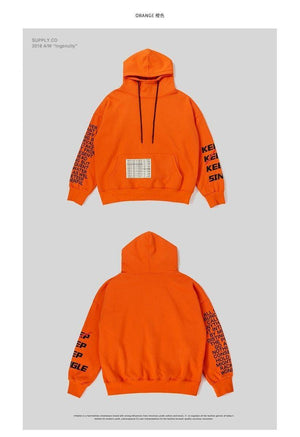 Planet Gates black / L Oversized Letter Sleeve Drawstring Hoodies 2018 Autumn And Winter Brand Sweatshirts Men Loose Streetwear