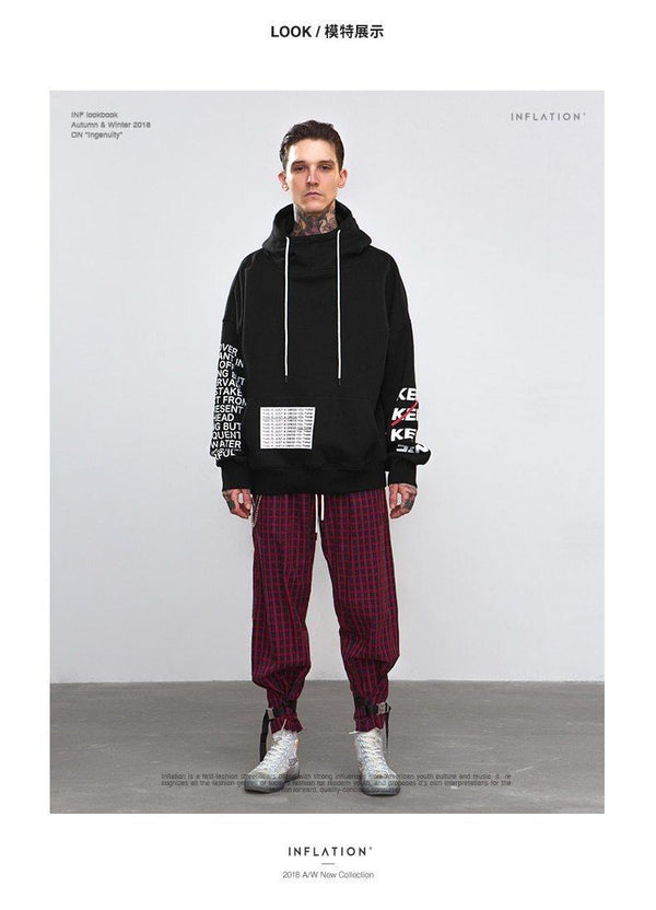 Planet Gates black / L Oversized Letter Sleeve Drawstring Hoodies 2018 Autumn And Winter Brand Sweatshirts Men Loose Streetwear