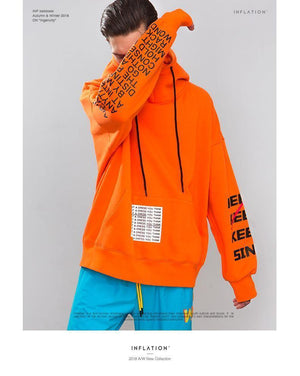 Planet Gates black / L Oversized Letter Sleeve Drawstring Hoodies 2018 Autumn And Winter Brand Sweatshirts Men Loose Streetwear