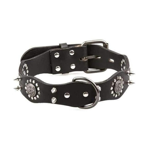 Planet Gates Black / L Pet Dog Collar Genuine Leather Retro Style Sharp Spiked Studded For Medium Large Breeds Pitbull Pet Products Acessorios