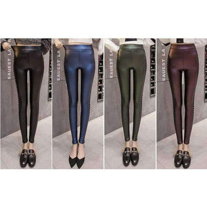 Planet Gates Black / L PU Faux Leather leggings Women Fashion 2018 Winter Fleece Matte Rivets Push Up Pencil Pants Female Slim Lady Leggins Mujer