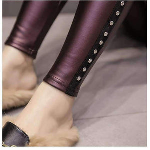 Planet Gates Black / L PU Faux Leather leggings Women Fashion 2018 Winter Fleece Matte Rivets Push Up Pencil Pants Female Slim Lady Leggins Mujer
