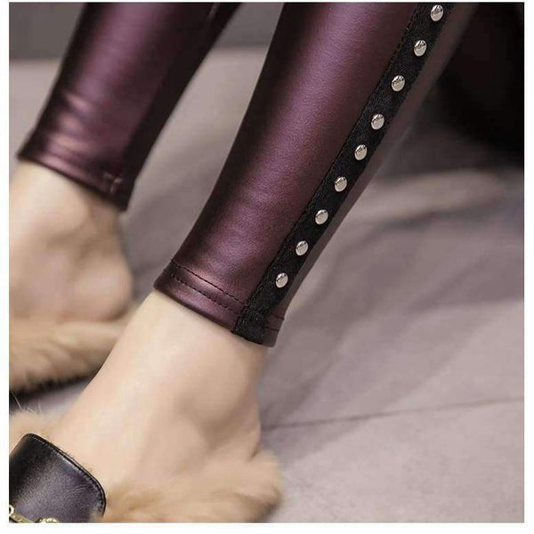 Planet Gates Black / L PU Faux Leather leggings Women Fashion 2018 Winter Fleece Matte Rivets Push Up Pencil Pants Female Slim Lady Leggins Mujer