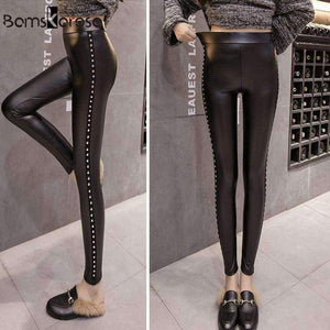 Planet Gates Black / L PU Faux Leather leggings Women Fashion 2018 Winter Fleece Matte Rivets Push Up Pencil Pants Female Slim Lady Leggins Mujer