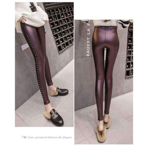 Planet Gates Black / L PU Faux Leather leggings Women Fashion 2018 Winter Fleece Matte Rivets Push Up Pencil Pants Female Slim Lady Leggins Mujer