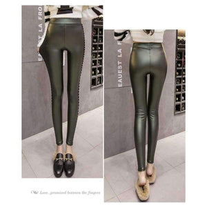 Planet Gates Black / L PU Faux Leather leggings Women Fashion 2018 Winter Fleece Matte Rivets Push Up Pencil Pants Female Slim Lady Leggins Mujer