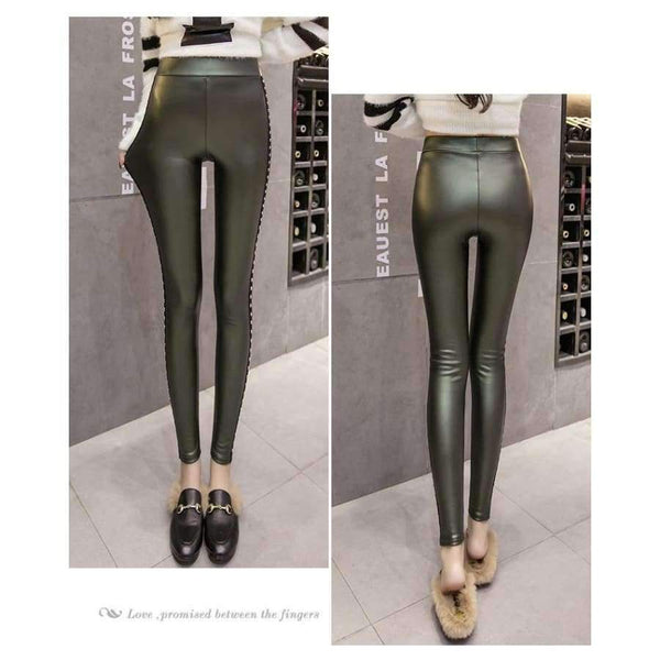 Planet Gates Black / L PU Faux Leather leggings Women Fashion 2018 Winter Fleece Matte Rivets Push Up Pencil Pants Female Slim Lady Leggins Mujer