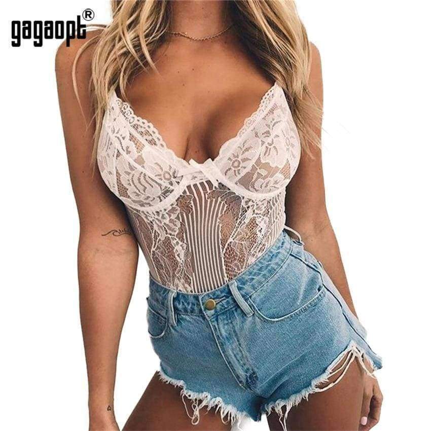 Planet Gates Black / L Sexy Bodysuit 2018 Autumn Women Shoulder Strap Bow Tie Floral Embroidery Hollow Out Lace Bodysuit Black White Romper